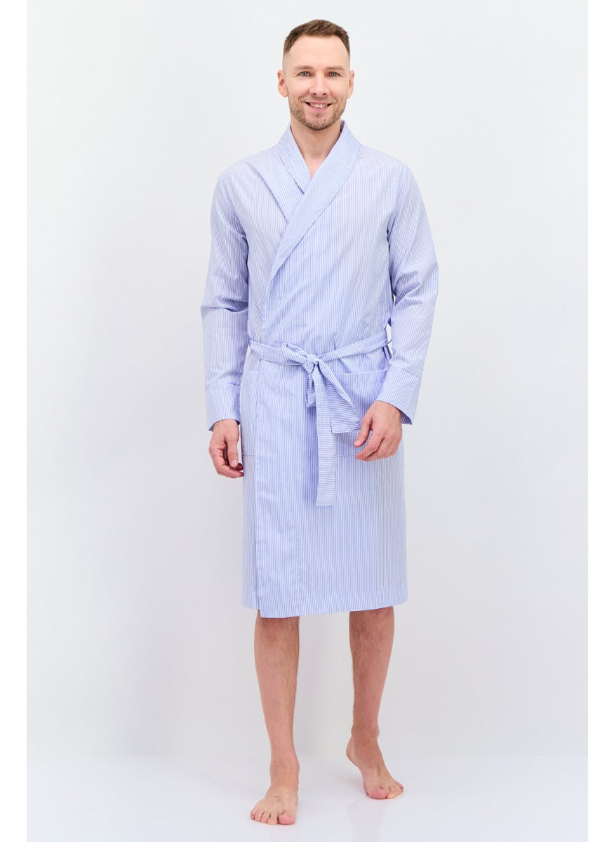 Asos Design Men Stripe Tie Waist Robe, Blue  - Image 1