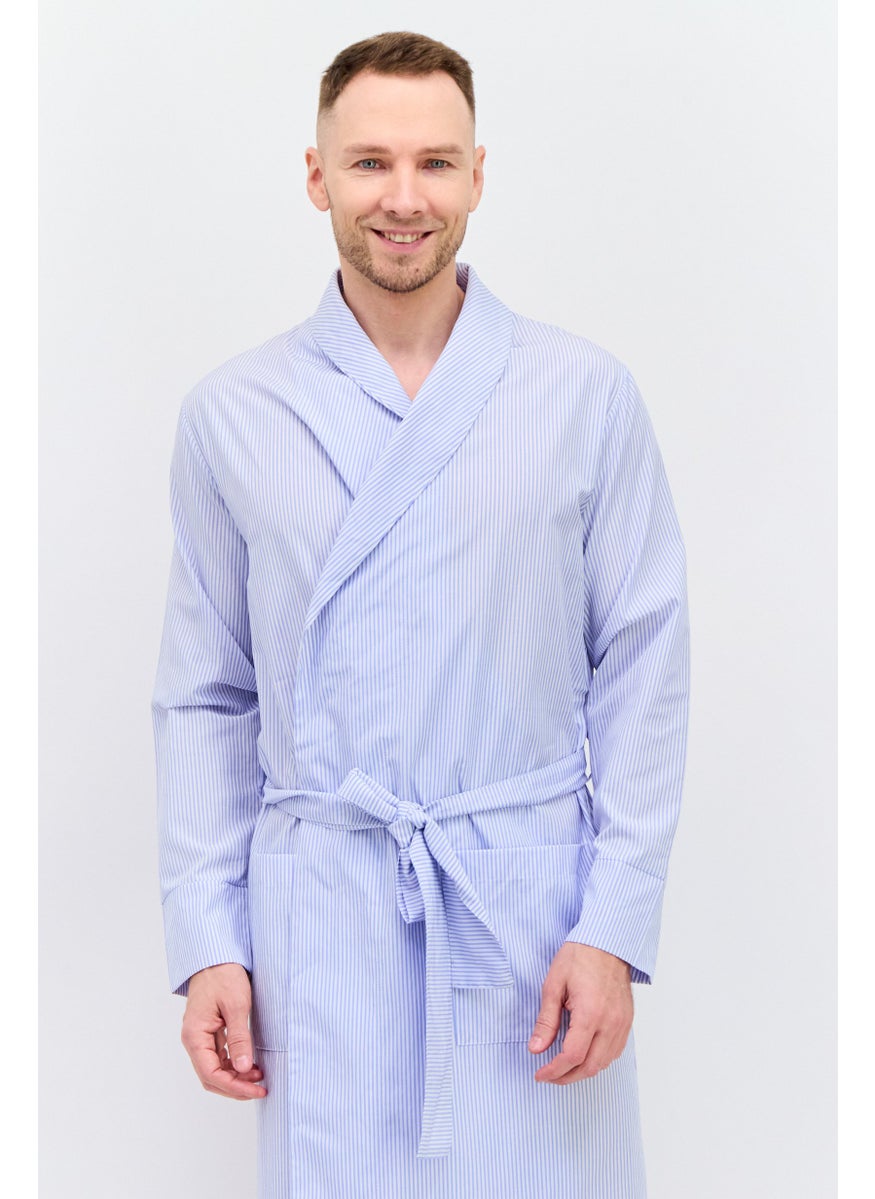 Asos Design Men Stripe Tie Waist Robe, Blue  - Image 4