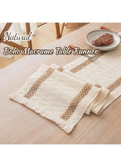 Bukela Boho Macrame Table Runner, Linen Burlap Woven Table Runners 72 inches Long, Bohemian Kitchen Dining Room Bedroom Dresser Rustic Home Decor  - Image 2