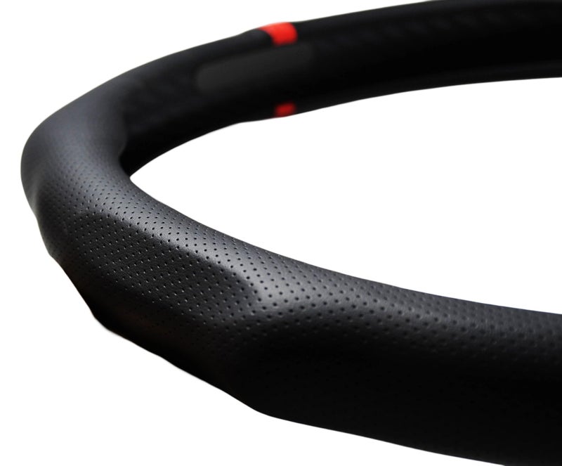 PartsTo Quick Install Sporty Perforated Nappa Leather Steering Wheel Cover with Red Circular Stripe Trim Universal fit Any 14½ to 15 inches Car Pickup SUV 14.5 to 15 inches SW - Image 3
