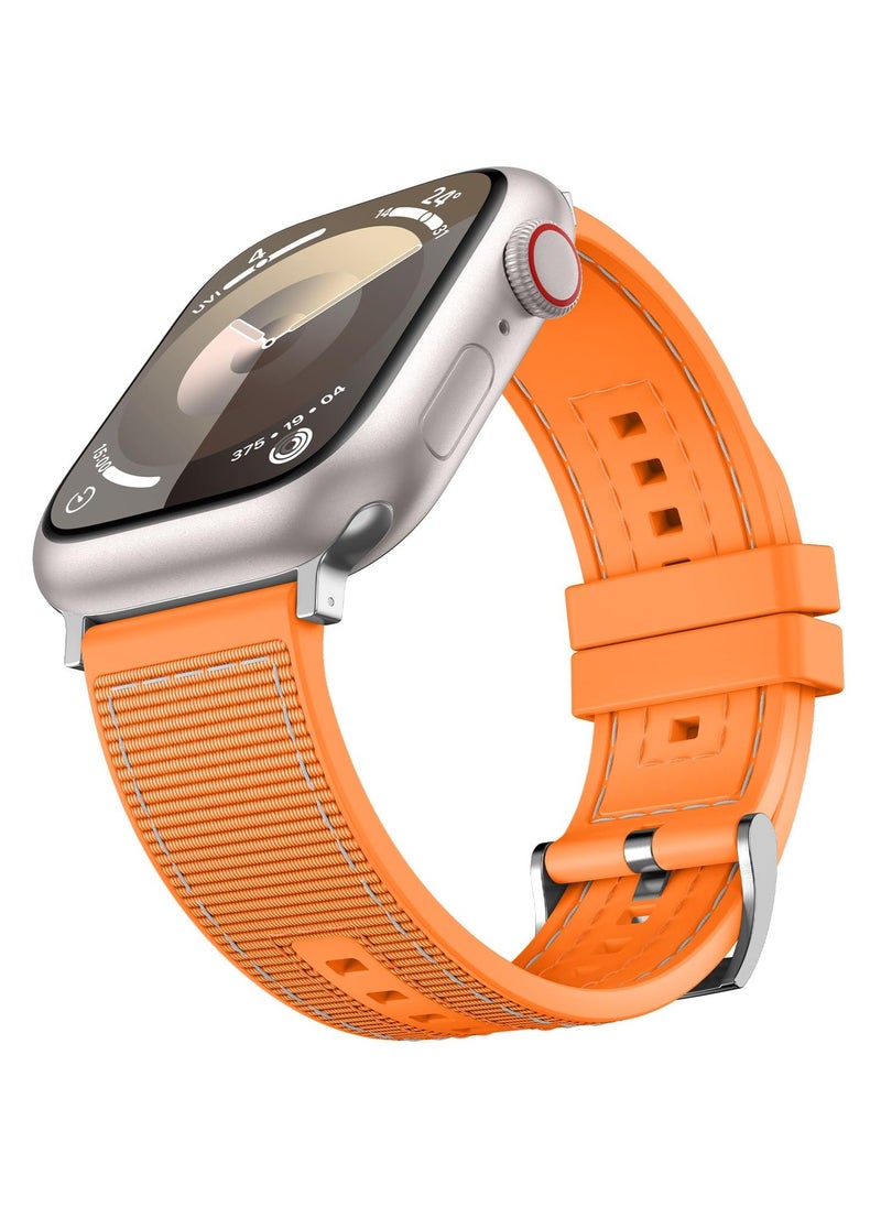 Generic - Sport Silicone Nylon Band Designed for Apple Watch Band 49mm 46mm 45mm 44mm 42mm for Men Women, Waterproof Soft Replacement Strap for iWatch Ultra2 Ultra SE SE2 Series 10 9 8 7 6 5 4 3 2 1(Orange) - Image 1