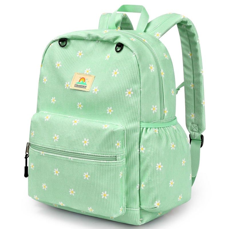 STEAMEDBUN Corduroy Kids Backpack for Girls and Boys 5-8: Girls Backpack for Elementary Kindergarten - 15 inch Cute Backpacks for Kids - Daisy - Image 1