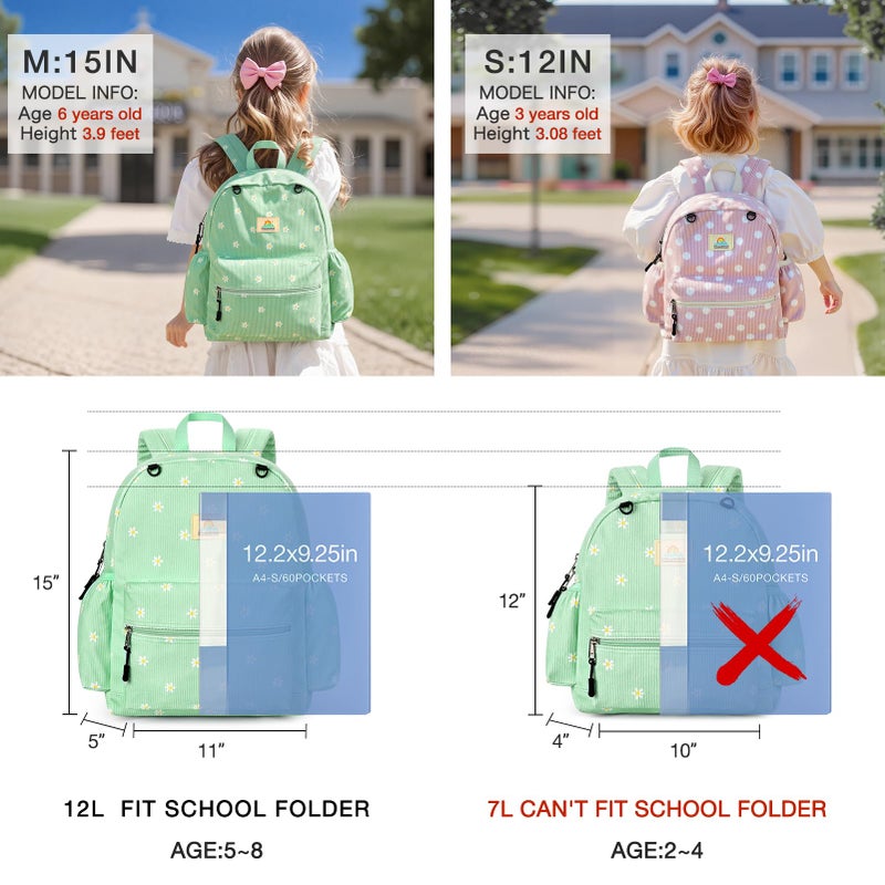 STEAMEDBUN Corduroy Kids Backpack for Girls and Boys 5-8: Girls Backpack for Elementary Kindergarten - 15 inch Cute Backpacks for Kids - Daisy - Image 2