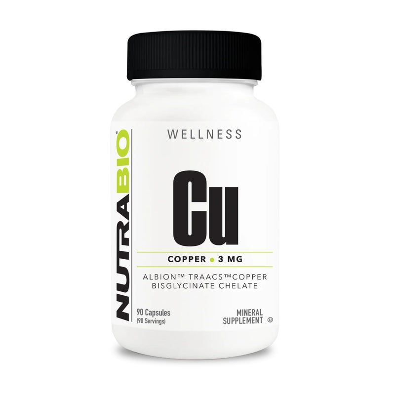NutraBio مكمل نحاس بيزغليسينات مخلب نوترا بايو 3 ملغ دعم المناعة مكمل النحاس 90 كبسولة