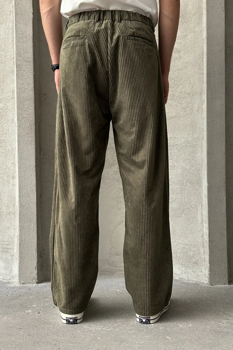 هايمان Men's Pleated Baggy Pattern Velvet Trousers