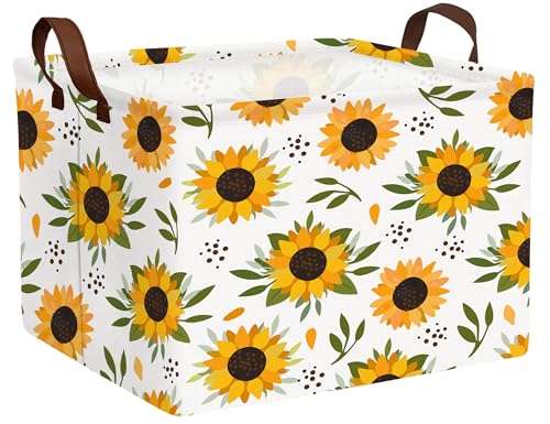BOOHIT Sunflower Empty Gift Storage Basket Collapsible Canvas Baby Toy Bin DecorYellow - Image 1