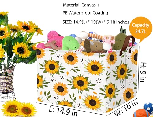 BOOHIT Sunflower Empty Gift Storage Basket Collapsible Canvas Baby Toy Bin DecorYellow - Image 3
