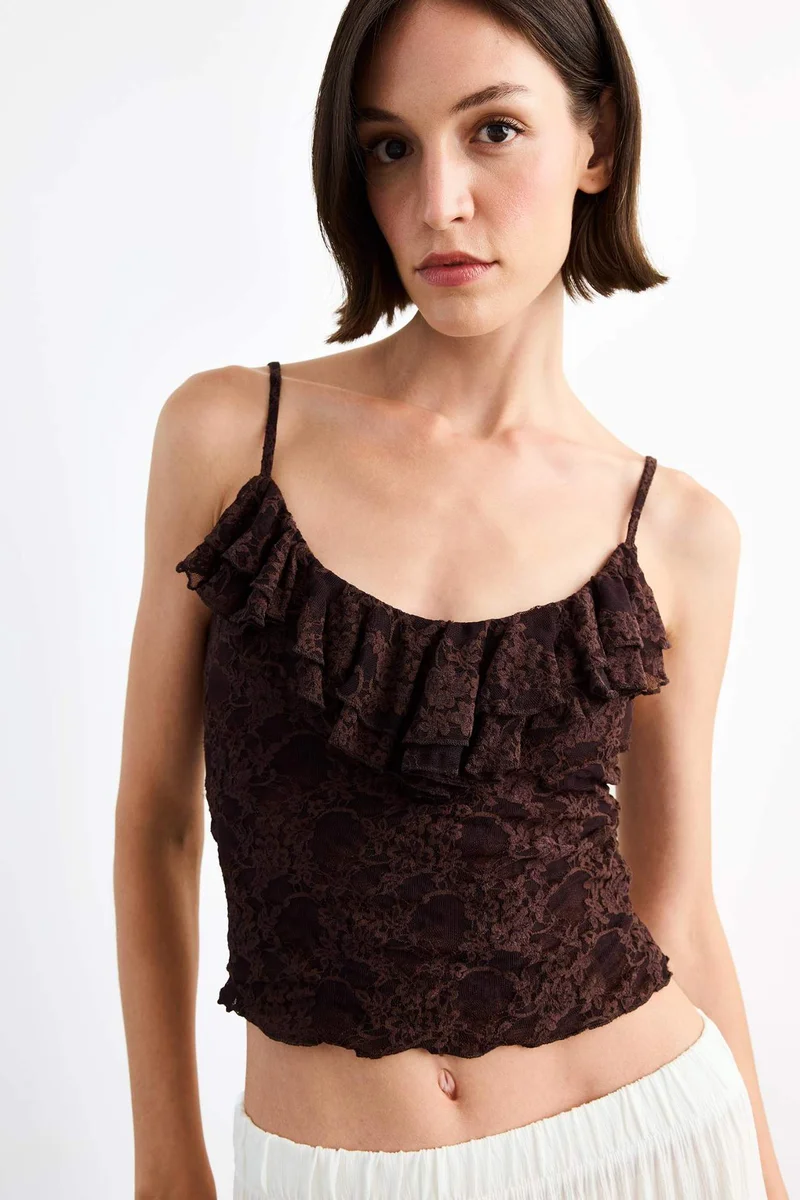 DeFacto Strapless Flounced Lace Blouse