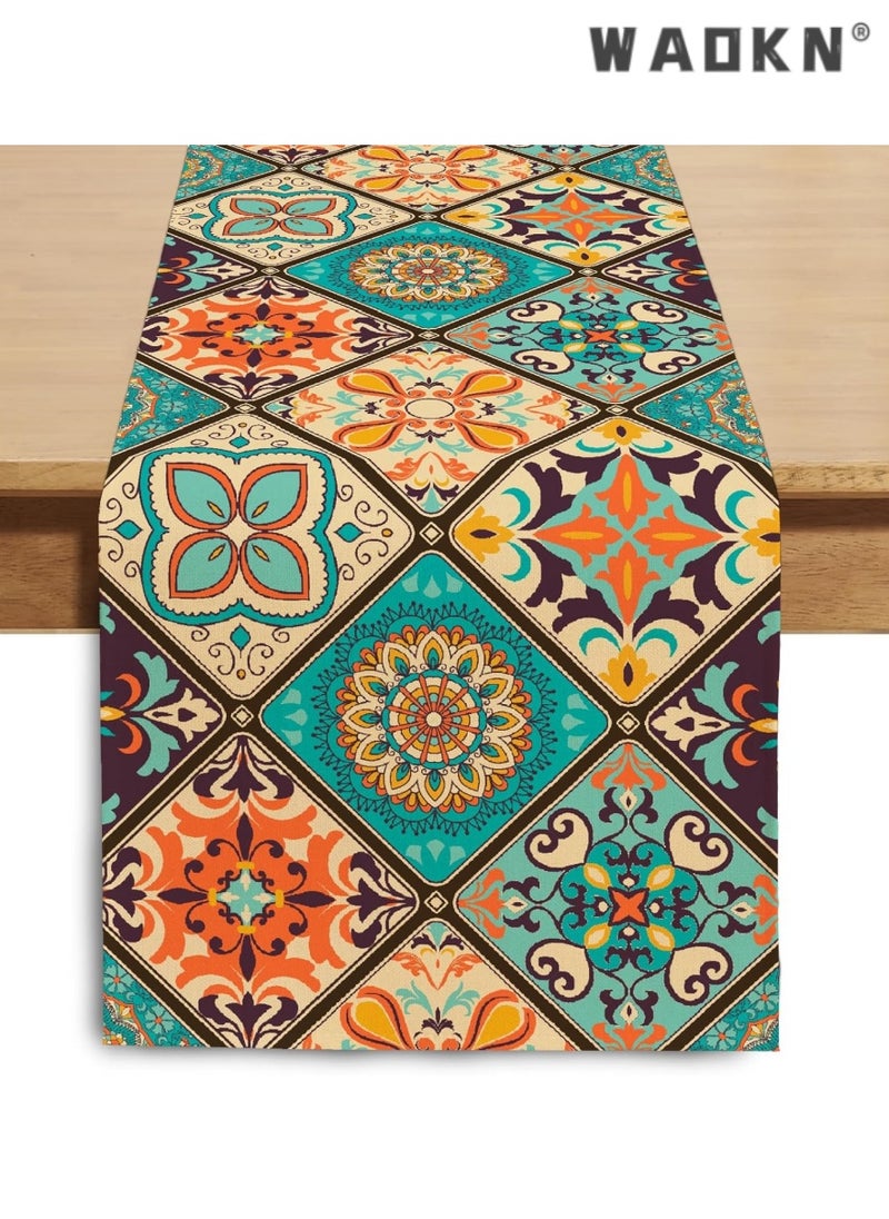 WAOKN Boho Table Runner, Vintage Bohemian-Inspired Seasonal Table Runners for Party, Kitchen, Dining, Coffee Table, Versatile Indoor & Outdoor Use, Machine Washable, Home Decor  - Image 1
