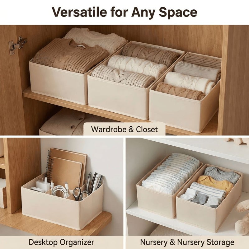 Fabric Drawer Organizers With Dividers 3 Pack For Underwear Socks Leggings Storage Brushed End Canvas Box With Internal Compartments For Wardrobe Dresser Dressing Table Space Saver Closet Organization System - Image 2