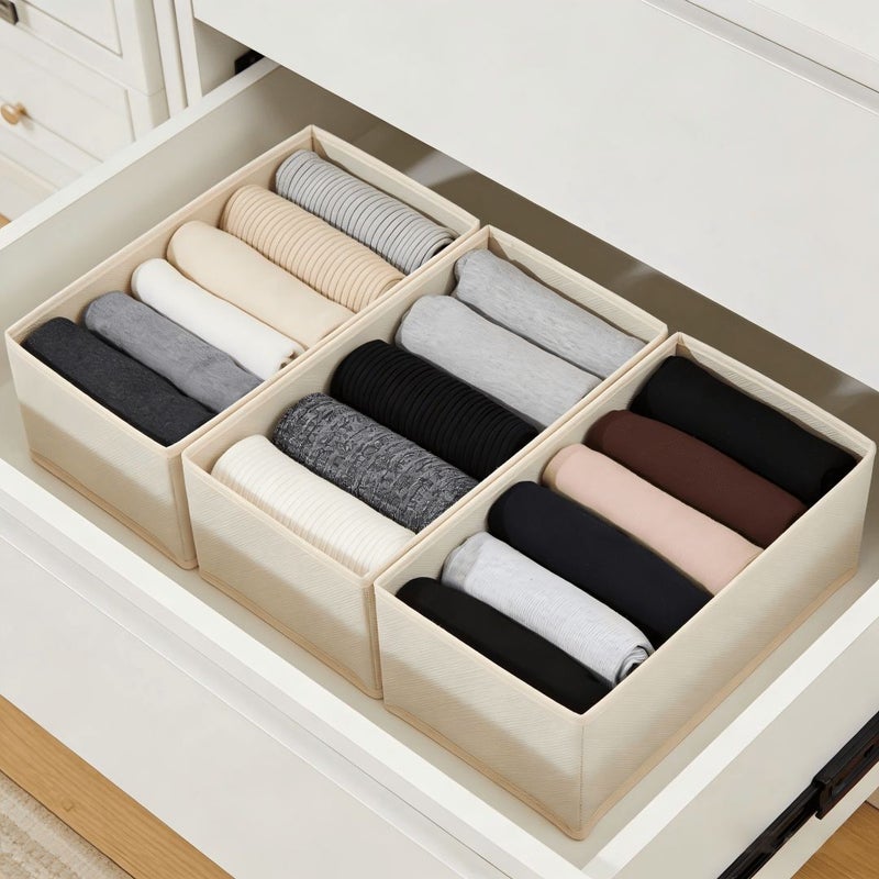 Fabric Drawer Organizers With Dividers 3 Pack For Underwear Socks Leggings Storage Brushed End Canvas Box With Internal Compartments For Wardrobe Dresser Dressing Table Space Saver Closet Organization System - Image 1