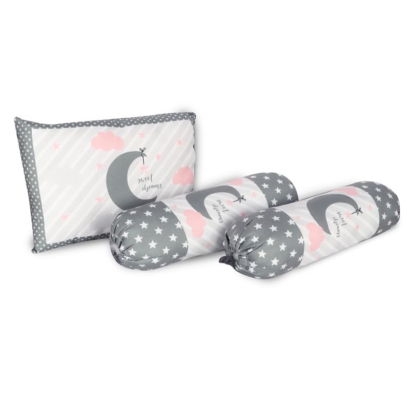 LOREM Premium Cotton Grey 3 Pillows & Rectangle Shape Moon Baby Bed for 0-1 Year BB107-B - Image 2