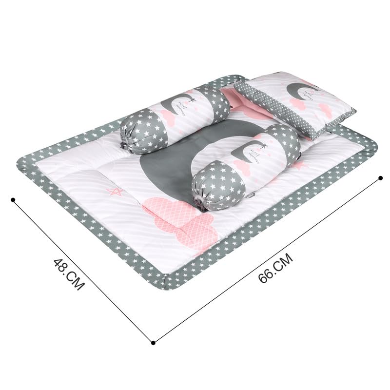 LOREM Premium Cotton Grey 3 Pillows & Rectangle Shape Moon Baby Bed for 0-1 Year BB107-B - Image 3