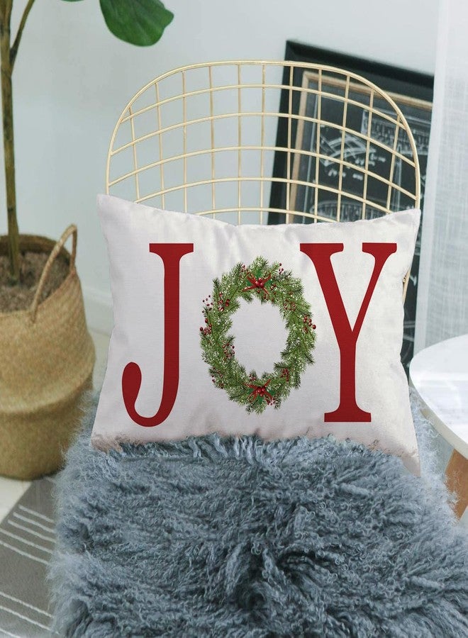 GTEXT Joy with Wreath Throw Pillow Cover Farmhouse Christmas Decor Cuhion Cover Buffalo Check Trees Pillow Cover Farm Decor 20x12 inch Outdoor Pillow Cushion, - Image 3