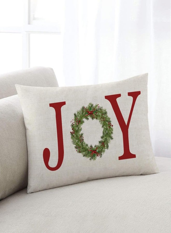 GTEXT Joy with Wreath Throw Pillow Cover Farmhouse Christmas Decor Cuhion Cover Buffalo Check Trees Pillow Cover Farm Decor 20x12 inch Outdoor Pillow Cushion, - Image 4