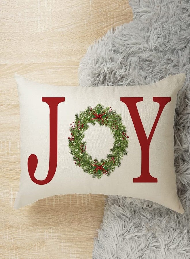 GTEXT Joy with Wreath Throw Pillow Cover Farmhouse Christmas Decor Cuhion Cover Buffalo Check Trees Pillow Cover Farm Decor 20x12 inch Outdoor Pillow Cushion, - Image 2