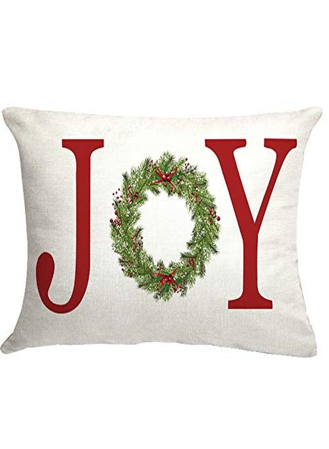 GTEXT Joy with Wreath Throw Pillow Cover Farmhouse Christmas Decor Cuhion Cover Buffalo Check Trees Pillow Cover Farm Decor 20x12 inch Outdoor Pillow Cushion, - Image 1