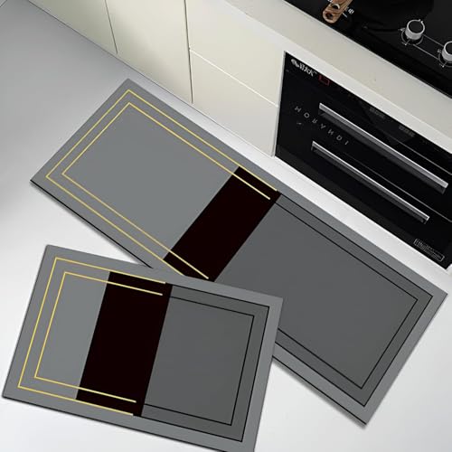 Yagzon Anti Fatigue Kitchen Mats for Floor, Cushioned Non Slip Rugs for Kitchen Floor, Durable Rubber Backed Kitchen Rugs, Waterproof Cushioned Kitchen Rug Set for Kitchen, Laundry, Office & Sink - Image 1