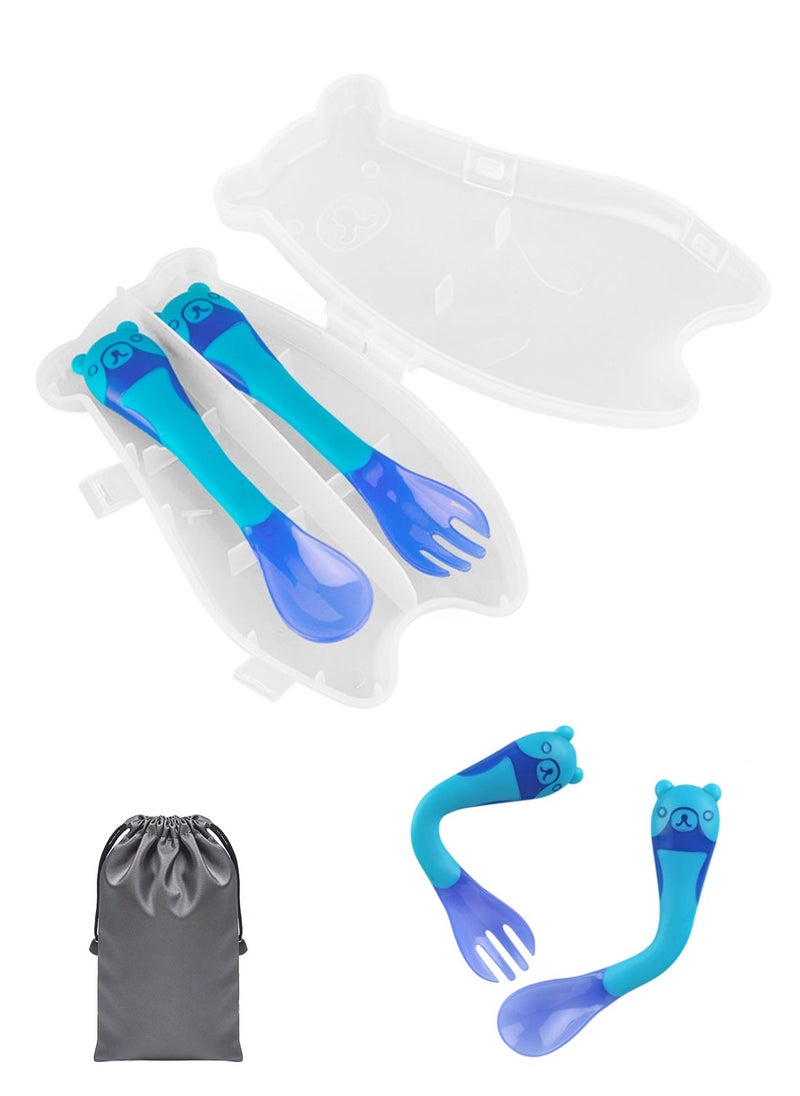 Syarme Toddler Utensils Baby Bendable Spoons and Forks, Temperature sensitive color change, Self-feeding Flatware Sets for Kids, Including Boxes and Bags - Blue  - Image 1