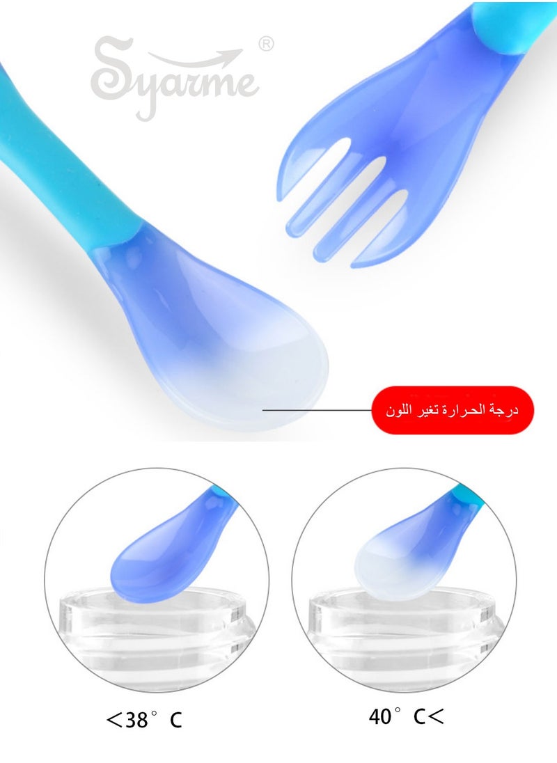 Syarme Toddler Utensils Baby Bendable Spoons and Forks, Temperature sensitive color change, Self-feeding Flatware Sets for Kids, Including Boxes and Bags - Blue  - Image 3