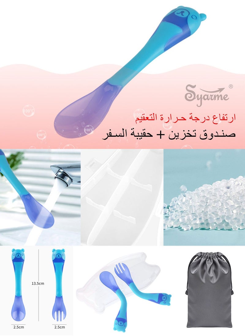 Syarme Toddler Utensils Baby Bendable Spoons and Forks, Temperature sensitive color change, Self-feeding Flatware Sets for Kids, Including Boxes and Bags - Blue  - Image 5