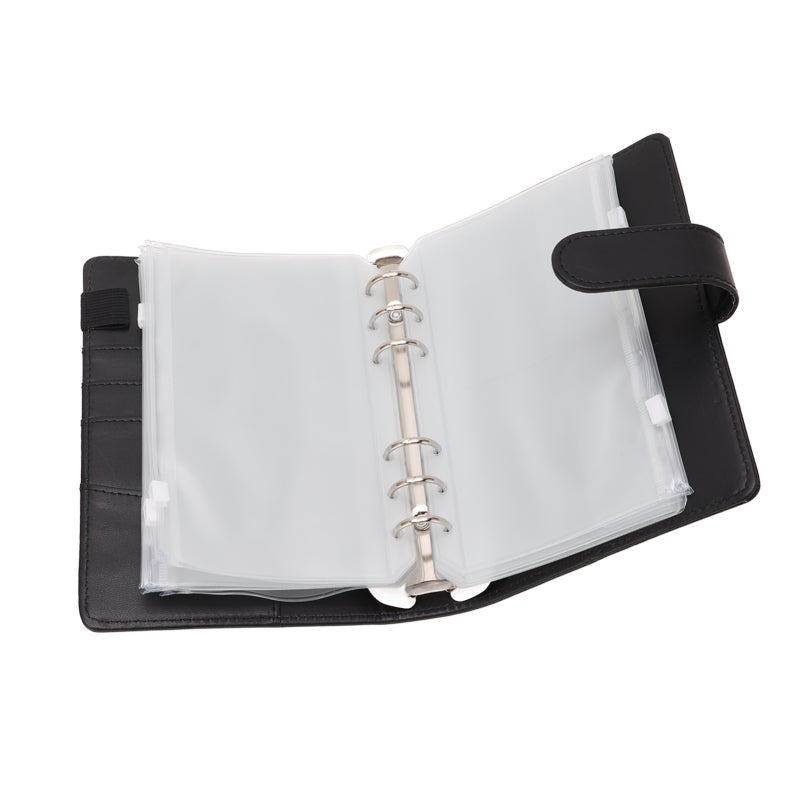 A6 Budget Binder Black PU Leather Waterproof Tear Resistant Cash Envelope Binder - Multi Card Storage Portable Budget Organizer for Home Office School Travel - Image 3