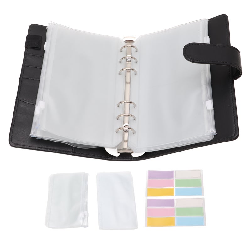 A6 Budget Binder Black PU Leather Waterproof Tear Resistant Cash Envelope Binder - Multi Card Storage Portable Budget Organizer for Home Office School Travel - Image 1