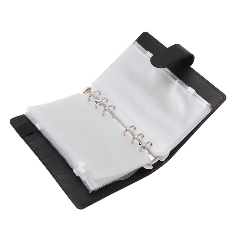 A6 Budget Binder Black PU Leather Waterproof Tear Resistant Cash Envelope Binder - Multi Card Storage Portable Budget Organizer for Home Office School Travel - Image 5