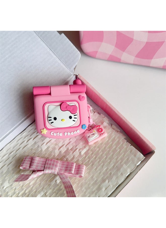 Generic - Flip Mirror KT Cat Phone AirPods Pro For Apple Bluetooth Headset 2/3/4 Generation Protective Cover For Cute-Color:Flip Mirror Kt Cat + Pendant-Applicable Models:AirPods 4(2024) - Image 1