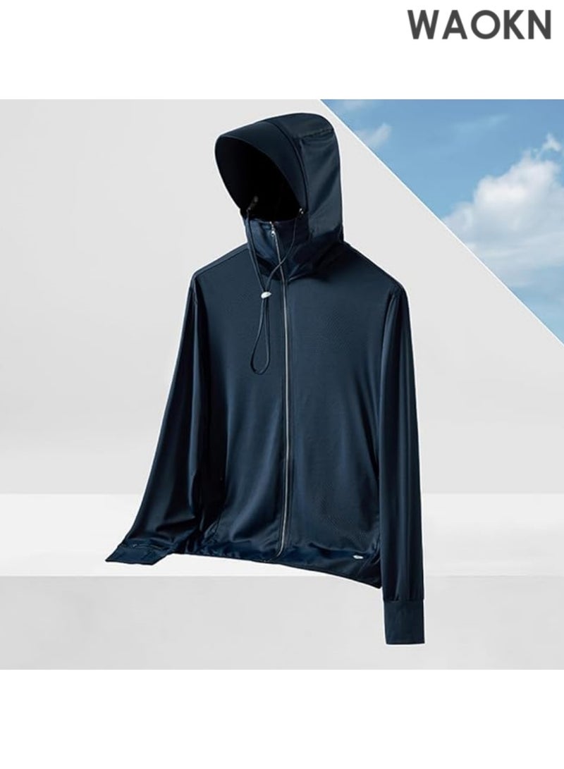 WAOKN UPF 50+ UV Sun Protection Clothing with Removable Hat Brim for Men&women, Sun Protection Ice Silk Clothing Long Sleeve Hoodie Sun Shirt, Summer Elastic Quick Dry Sun Shirts Full Zipper Fishing Jacket-L - Image 3