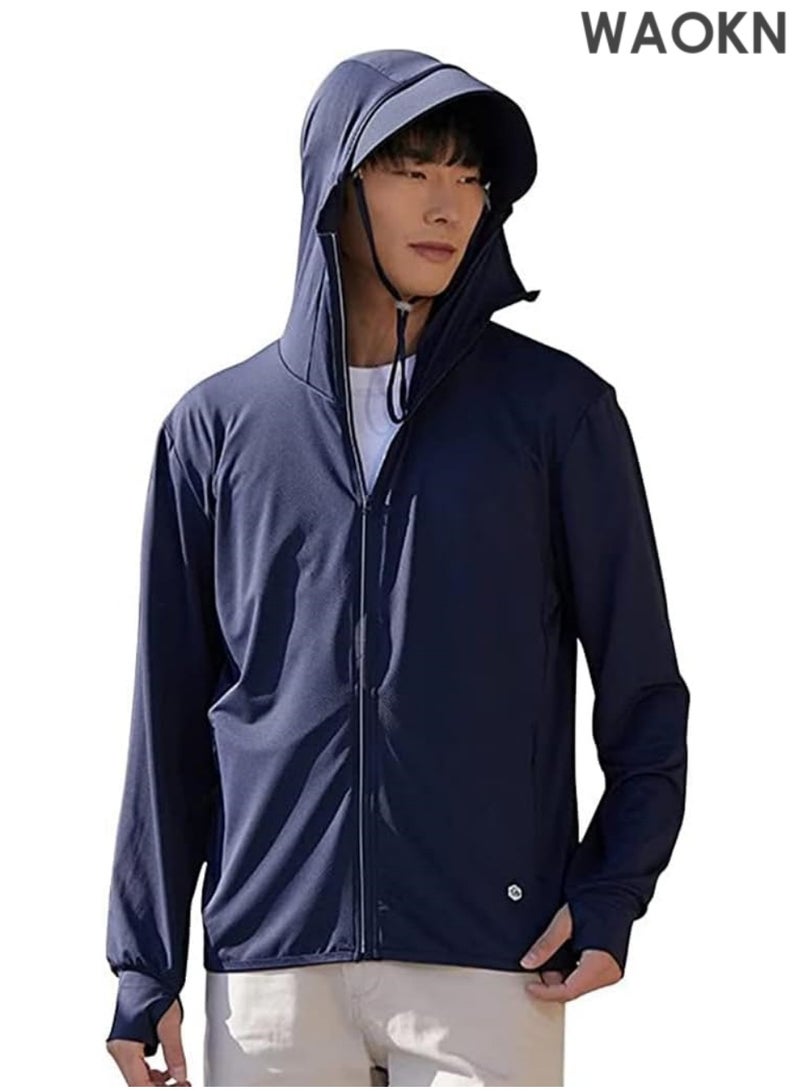 WAOKN UPF 50+ UV Sun Protection Clothing with Removable Hat Brim for Men&women, Sun Protection Ice Silk Clothing Long Sleeve Hoodie Sun Shirt, Summer Elastic Quick Dry Sun Shirts Full Zipper Fishing Jacket-L - Image 2