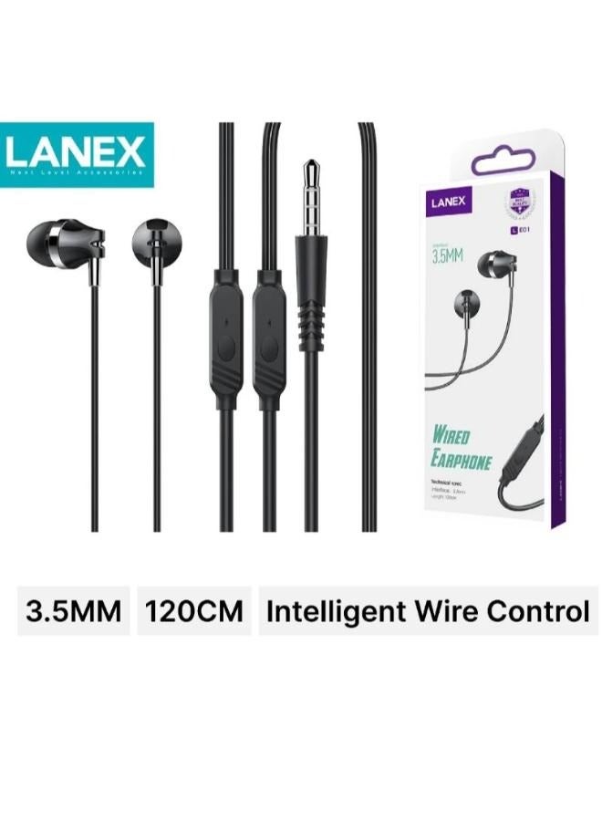 LANEX LE01 Wired Earphone Black/White Earphone Wired Headphone Jack Port 3.5mm Stereo - Image 3