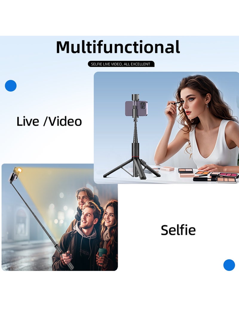 تصميم مخفي قابل للتدوير وخفيف، حامل ثلاثي الأقدام مستقر ووظائف متعددة، عصا سيلفي بطول 1.37 متر (54.13 بوصة).