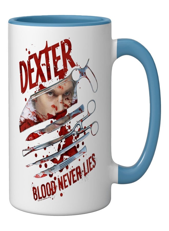Dexter Blood Never Lies Ceramic Mug, Blue/White - Image 2