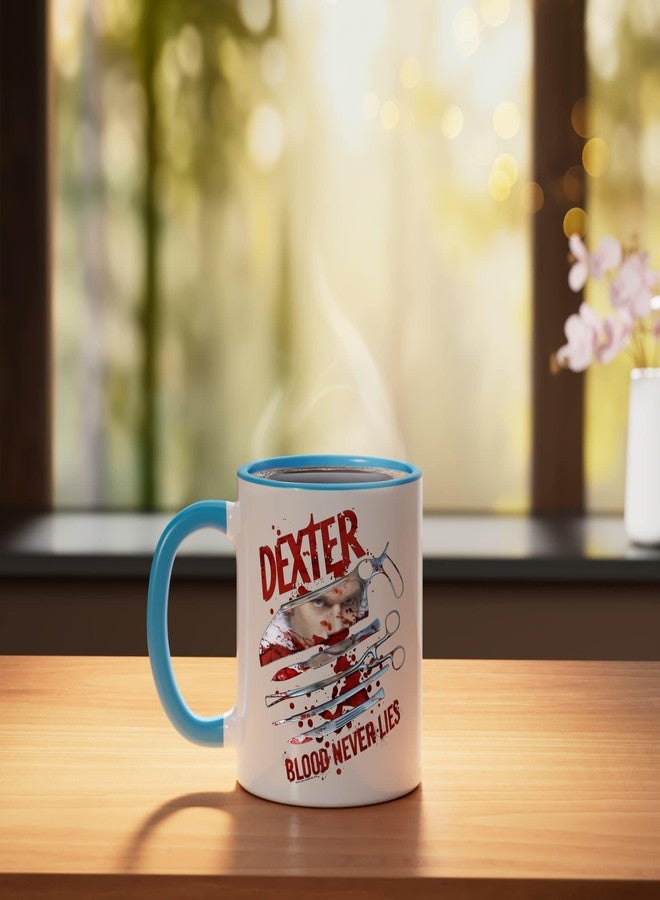 Dexter Blood Never Lies Ceramic Mug, Blue/White - Image 3