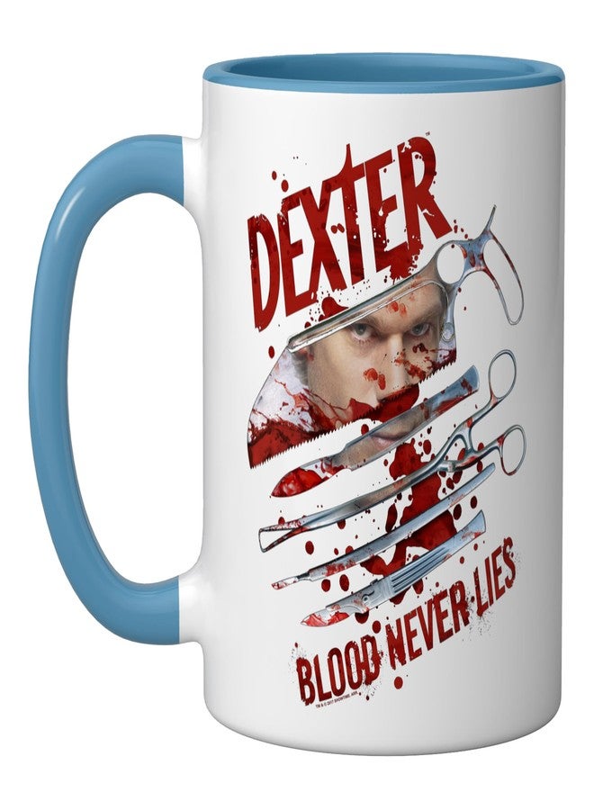 Dexter Blood Never Lies Ceramic Mug, Blue/White - Image 1