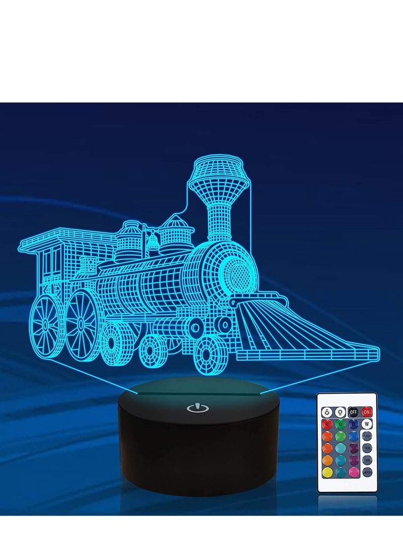 althiqahkey Train 3D Gifts Lamp, Illusion Hologram Night Light with Timer Remote Control 16 Colors Changing Kids Bedroom Decor Novelty Birthday Christmas Present for Train Model  - Image 1