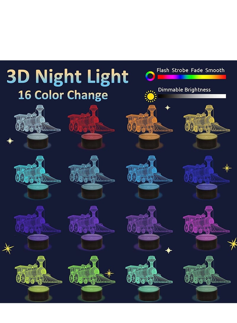 althiqahkey Train 3D Gifts Lamp, Illusion Hologram Night Light with Timer Remote Control 16 Colors Changing Kids Bedroom Decor Novelty Birthday Christmas Present for Train Model  - Image 3