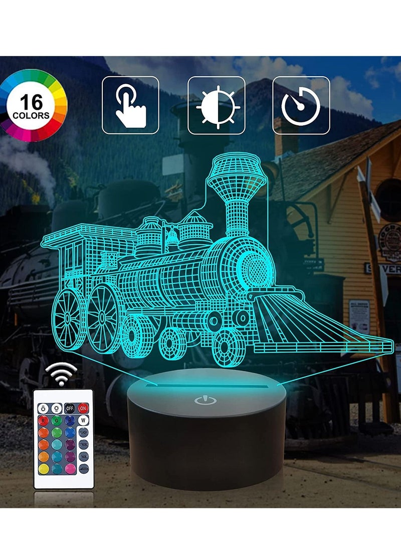 althiqahkey Train 3D Gifts Lamp, Illusion Hologram Night Light with Timer Remote Control 16 Colors Changing Kids Bedroom Decor Novelty Birthday Christmas Present for Train Model  - Image 2