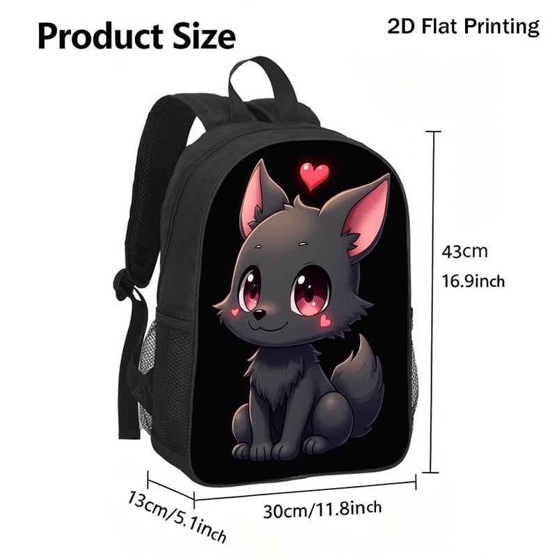 حقيبة ظهر Chibi Wolf With Hearts خفيفة الوزن كبيرة السعة مطبوعة بشكل مسطح في عطلة نهاية الأسبوع في الهواء الطلق للجنسين - Image 3