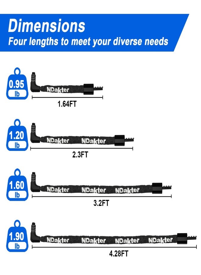 NDakter Upgrade Bike Chain Lock with 4 Digit Combination and 2 Keys, 1.64/2.3/3.2/4.28 Ft Heavy Duty Anti-Theft Bicycle Lock, 2 Ways to Unlock High Security Scooter Locks for Ebike, Escooter, Door - Image 5