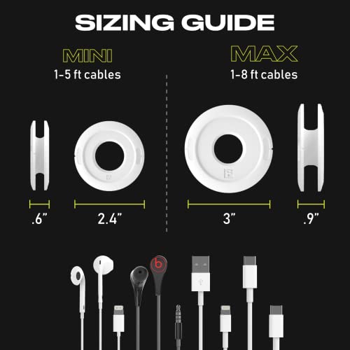 Fuse Side Winder Mini and Max Headphone, Earbud and Charging Cable Winder and Organizer Perfect for Wrapping Earbuds and Cords for Travel and Organization 4-Pack (White, Max) - Image 2