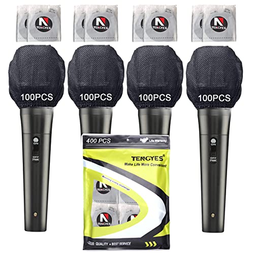 TENGYES 400 PCS (200 Pack) Microphone Hygiene Covers Disposable Non-Woven Handheld Mic Cover Windscreen Protective Cap for KTV Karaoke Recording Room Stage Performance, Black - Image 1