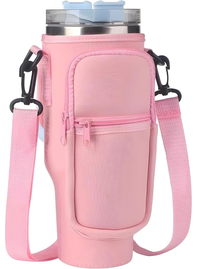 Pink Stanley Cup Bag, Cup Holder for Stanley 40oz Tumbler with Handle, Stanley Carrier Bag with Adjustable Shoulder Strap for Stanley Cup Accessories