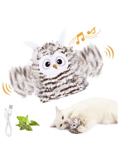 Interactive Cat Toy Rechargeable Automatic Chirping Owl Cat Toy with Catnip, Auto Beating Wings Flying Bird Cat Toys for Indoor Cats to Play Alone, Never Boredom