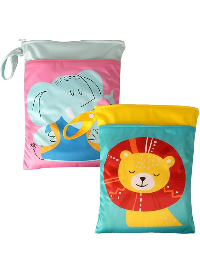 X spring Wet Dry Bags 2Pcs Cloth Baby Diaper Bag Reusable Waterproof Bag Diaper Bag Organizing Pouches With Zipper And Pocket Travel Laundry Bags With Hanging Rope For Swimsuits Wet Clothes - Image 1