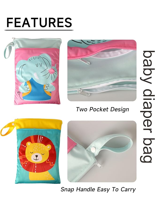 X spring Wet Dry Bags 2Pcs Cloth Baby Diaper Bag Reusable Waterproof Bag Diaper Bag Organizing Pouches With Zipper And Pocket Travel Laundry Bags With Hanging Rope For Swimsuits Wet Clothes - Image 4