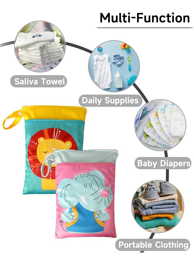 X spring Wet Dry Bags 2Pcs Cloth Baby Diaper Bag Reusable Waterproof Bag Diaper Bag Organizing Pouches With Zipper And Pocket Travel Laundry Bags With Hanging Rope For Swimsuits Wet Clothes - Image 2