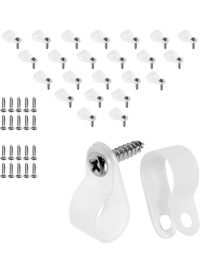 promass 120pcs 1/2 Inch R-Type Cable Clamps, Nylon Wire Cable Clips with M4 Screws, Screw Mounting Cord Fastener Clips, Wire Conduit Clamp for Wire Organizer (White)