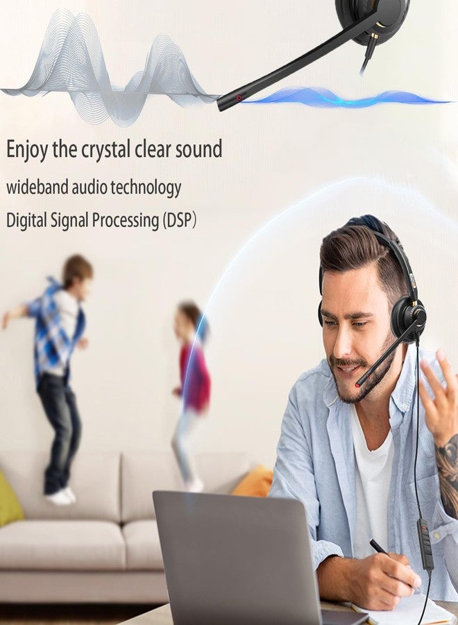 Arama USB Headset with Microphone for PC, Computer Headset, Noise Cancelling Adjustable Volume Control 4.26oz Lightweight 78.74 Inch Long Cord, for Laptop Business Skype UC Webinar Call Center Office - Image 2